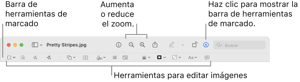 La barra de herramientas Marcación para editar imágenes.