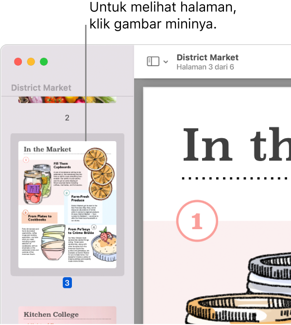 PDF dengan gambar mini ditampilkan di bar samping.