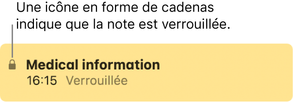 Note verrouillée avec une icône de cadenas à l’extrémité gauche.