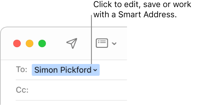 A Smart Address with the arrow you can click to edit, save or work with a Smart Address.