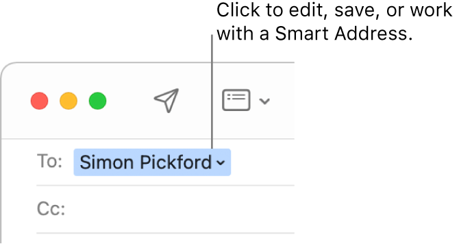 A Smart Address with the arrow you can click to edit, save, or work with a Smart Address.