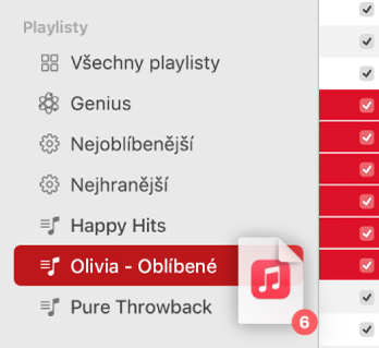 Přetažení alba do playlistu. Playlist se zvýrazní.