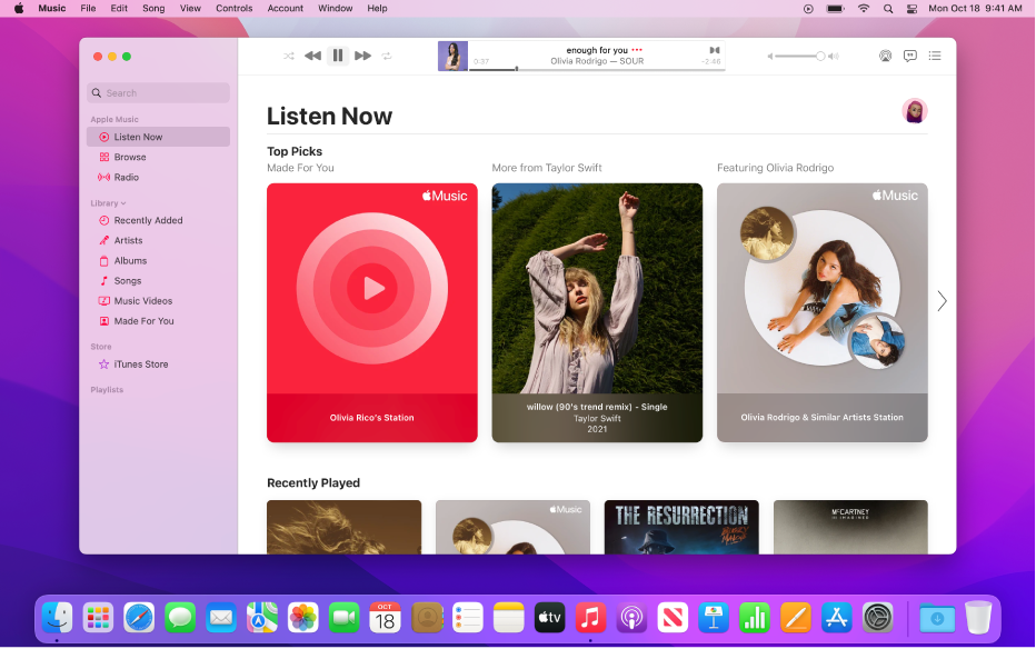 The Apple Music window showing Listen Now.