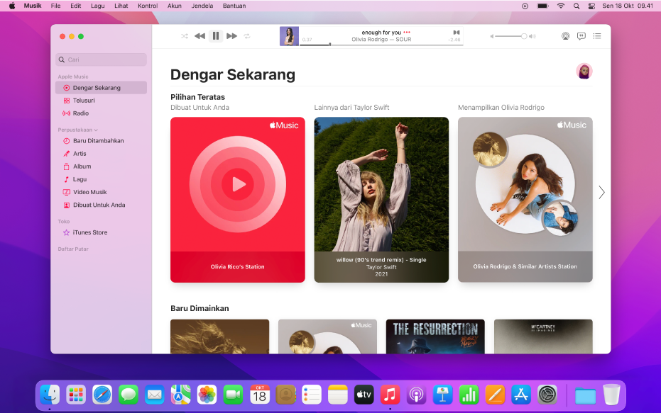 Jendela Apple Music menampilkan Dengar Sekarang.