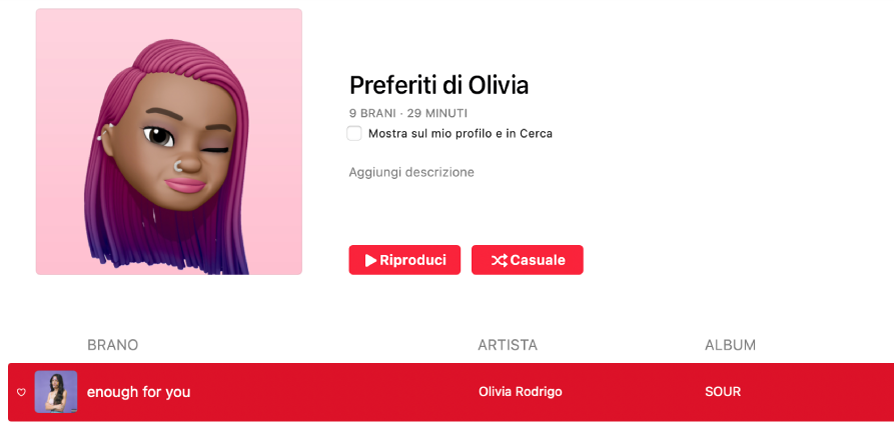 Playlist con illustrazione personalizzata.