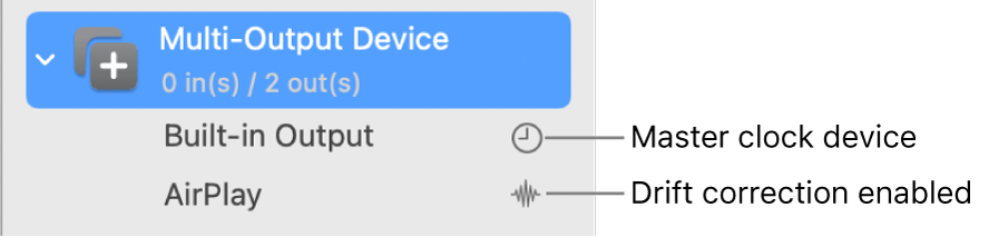 A list showing two output devices combined to make a multi-output device.