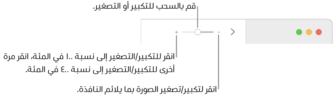 شريط الأدوت وتظهر عليه عناصر التحكم في التكبير/التصغير.