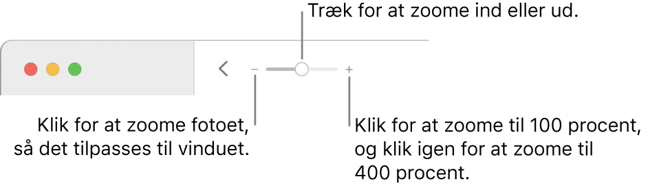 Værktøjslinjen, der viser zoomværktøjer.