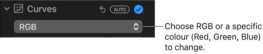 The Curves controls in the Adjust pane showing RGB selected in the pop-up menu.