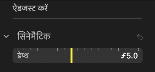 सिनेमैटिक ऐडजस्टमेंट यह नियंत्रित करता है कि डेप्थ स्लाइडर को कब दिखाया जाए।