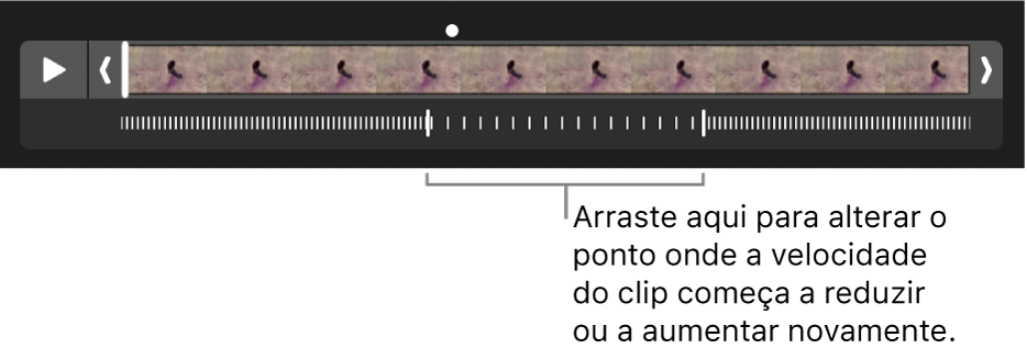 Um vídeo em câmara lenta com puxadores que pode arrastar para alterar onde o vídeo abranda e volta a acelerar.