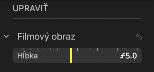 Ovládacie prvky režimu Film so zobrazeným posuvníkom Hĺbka.