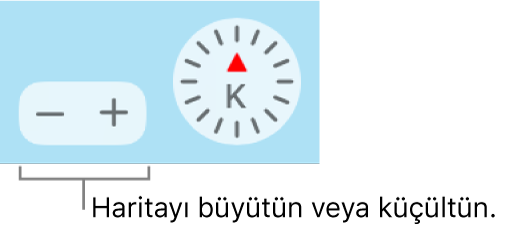 Haritadaki büyütme/küçültme düğmeleri.