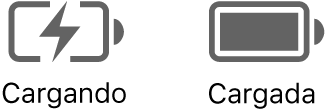 Iconos de estado de la batería mientras se está cargando y cuando está cargada.