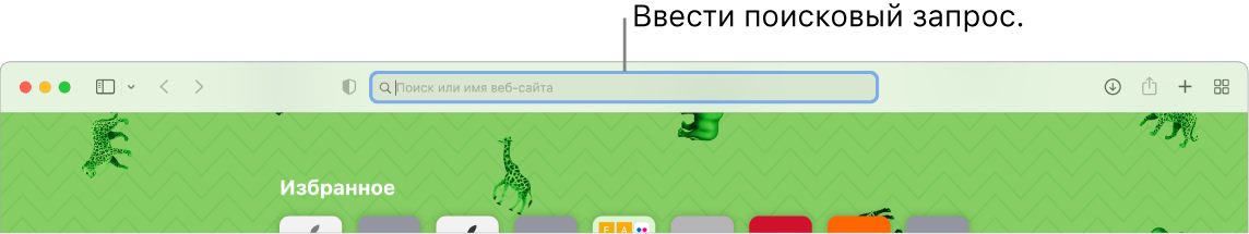 Часть окна Safari. Выноской показано поле поиска вверху окна.