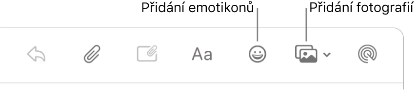 Okno pro psaní zprávy s tlačítky emotikonů a fotek