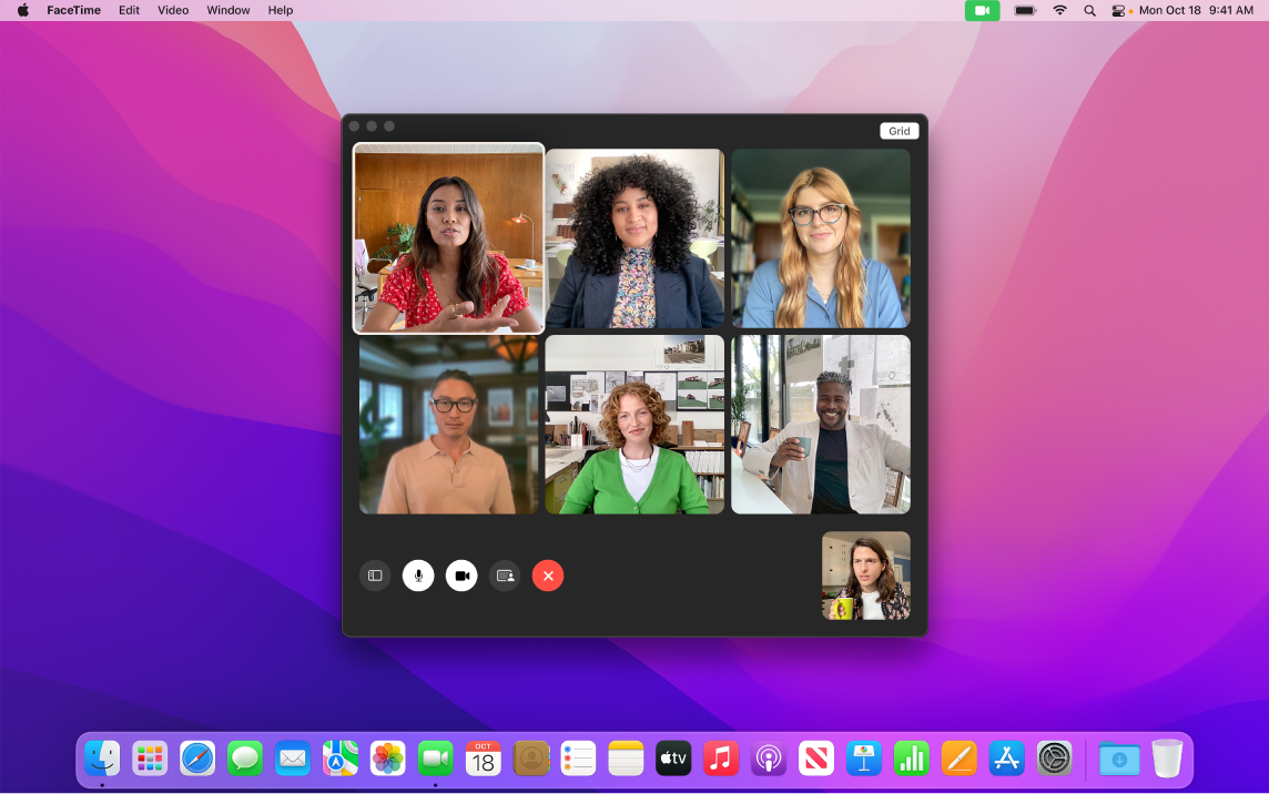 A FaceTime window with a group of invited users.