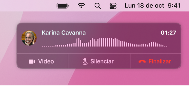 Parte de una pantalla de una Mac mostrando la ventana de notificación de llamadas.