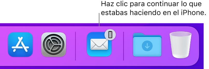 El icono de Handoff visible en el Dock.