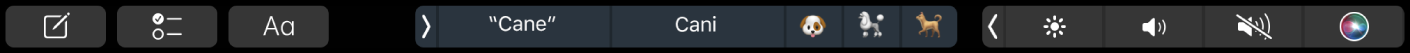 Touch Bar con i pulsanti per la composizione del testo e scrittura facilitata.