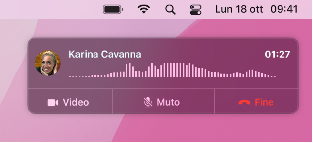 Parte della schermata di un Mac che mostra la finestra delle notifiche di chiamata.