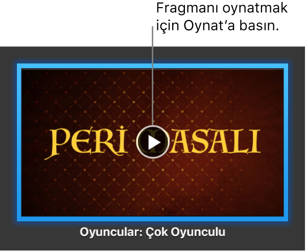 Oynat düğmesini gösteren iMovie fragmanı ekranı.