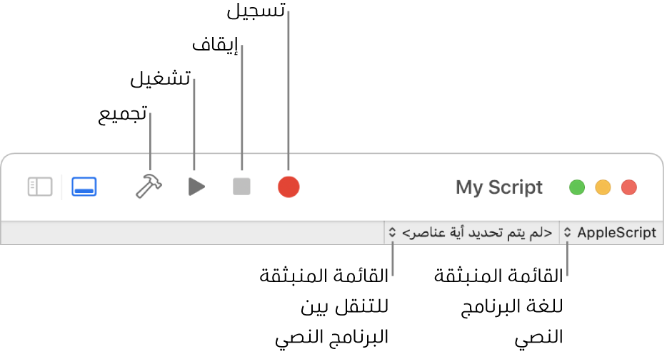 شريط أدوات محرر البرامج النصية.