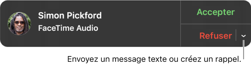 Cliquez sur la flèche en regard de Refuser dans la notification pour envoyer un message texte ou créer un rappel.