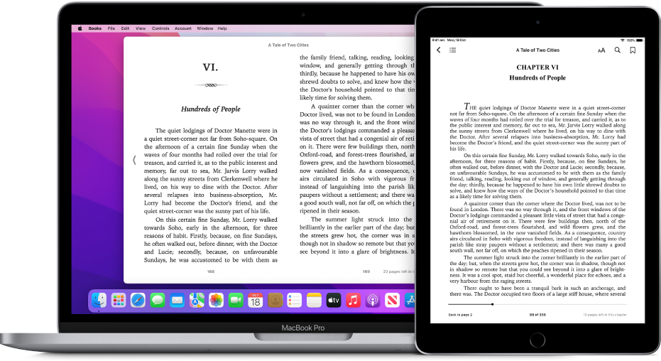 A book on the same page in the Books app on an iPad and a Mac.