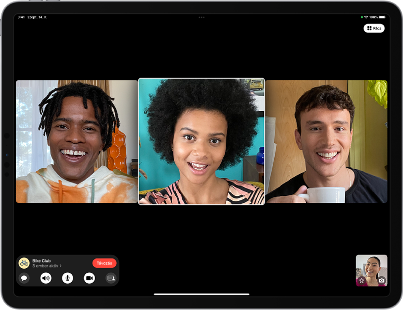 Csoportos FaceTime-hívás a FaceTime appban.