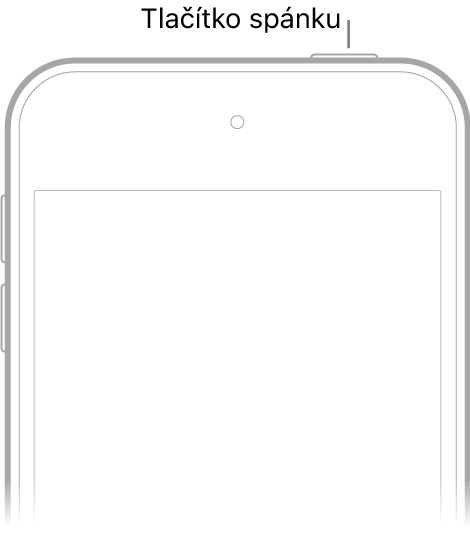 Přední strana iPodu touch s tlačítkem spánku na vnějším obvodu vpravo nahoře