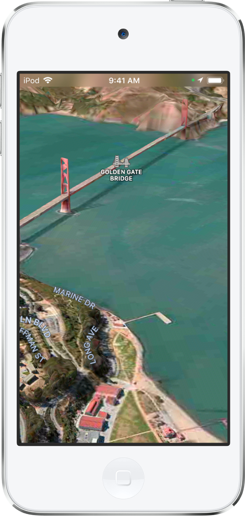 Eine 3D-Luftaufnahme der Golden Gate Bridge.