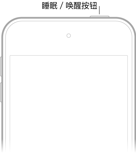 包含睡眠/唤醒按钮的 iPod touch 正面。