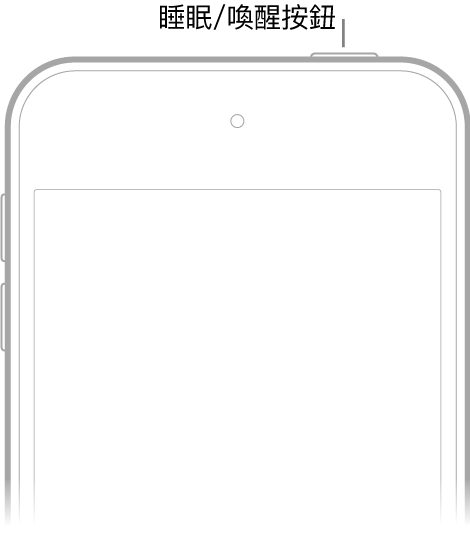 iPod touch 正面的「睡眠/喚醒」按鈕。