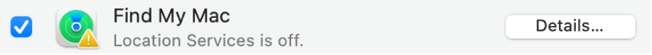 Details button to the right of Find My Mac