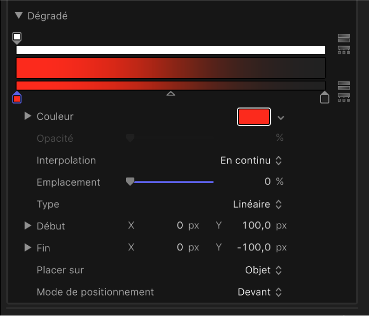 Commandes de dégradé