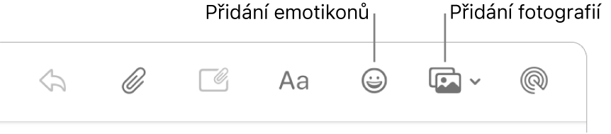 Okno pro psaní zprávy s tlačítky emotikonů a fotek