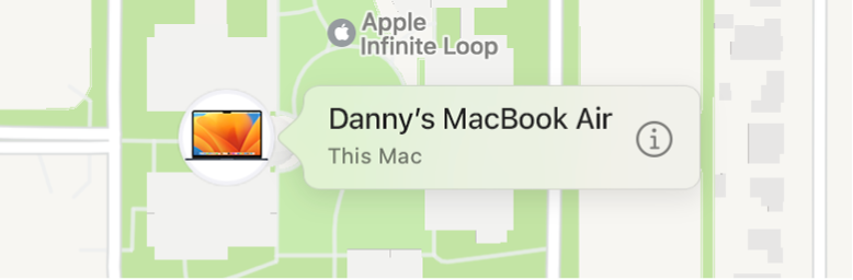 Un primer plano del icono de información del MacBook Air de Dani.