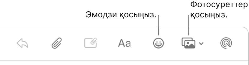 Эмодзи мен фотосуреттер түймелерін көрсетіп тұрған жазу терезесі.