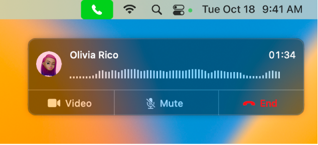 Parte de um ecrã do Mac a mostrar a janela de notificação de chamada.