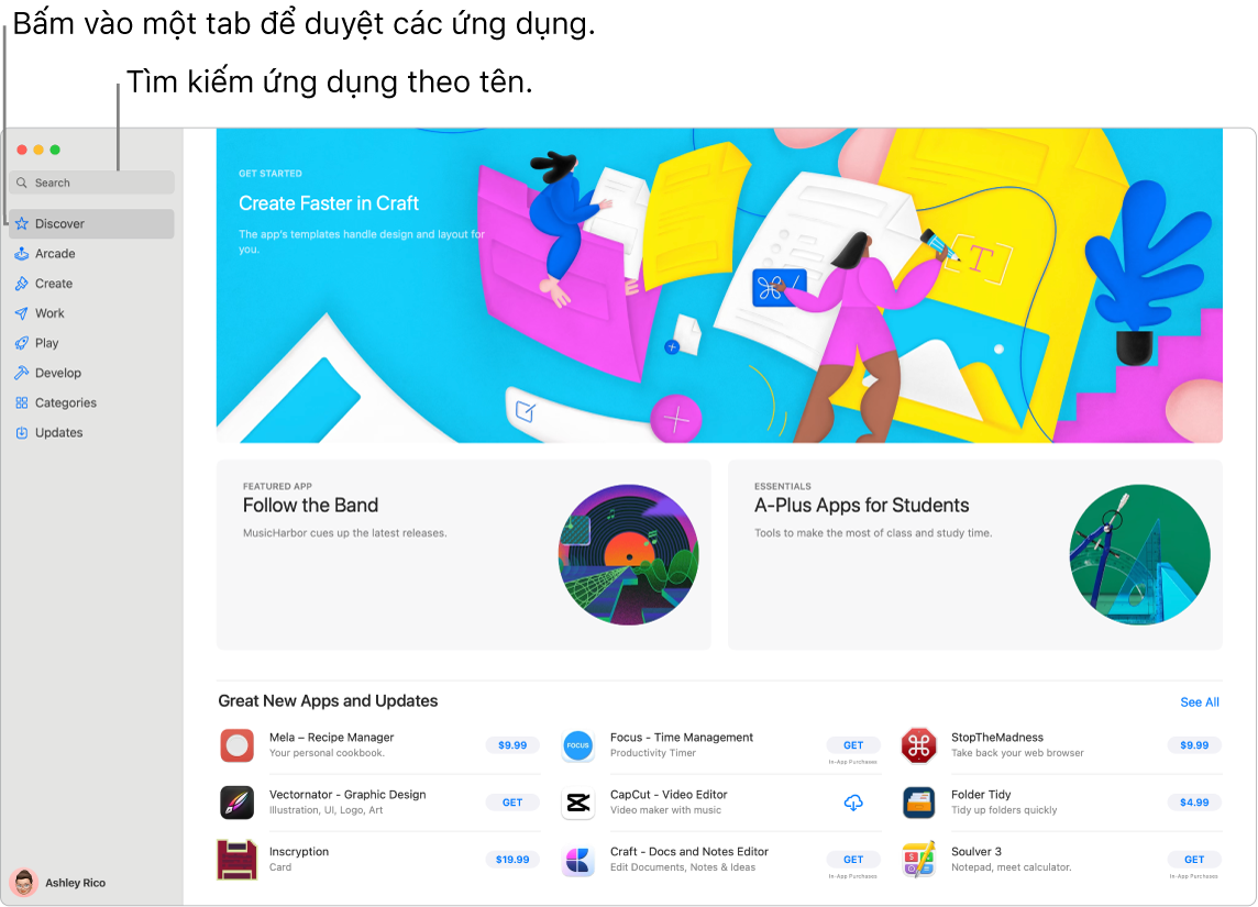 Cửa sổ App Store đang hiển thị trường tìm kiếm và một trang Phần mở rộng của Safari.