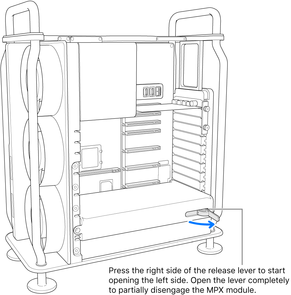 Opening the lever to disengage the existing module.