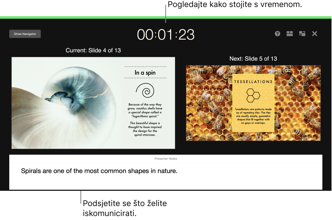 Prozor aplikacije Keynote prikazuje značajku Isprobaj slideshow.