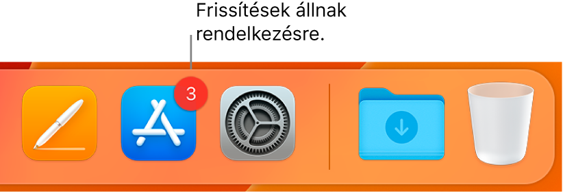 A Dock egy része, amelyen az App Store ikonja látható az elérhető frissítéseket jelző jelvénnyel.