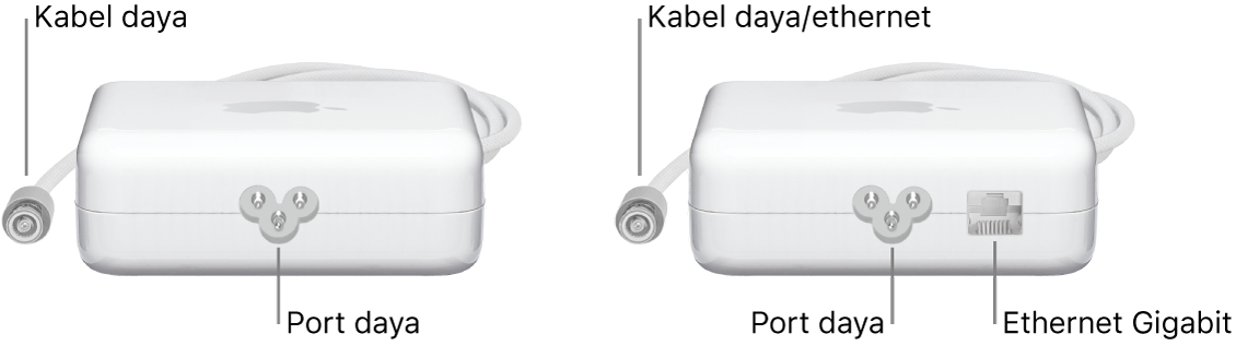 Satu adaptor daya tanpa port Ethernet dan satu adaptor daya dengan port Ethernet.