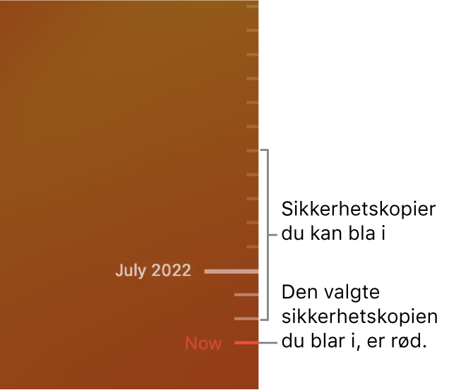 Tidslinje for sikkerhetskopiering i Time Machine.