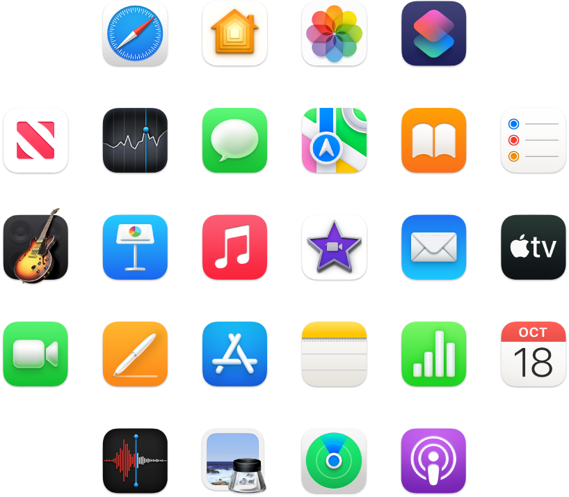 Ícones de apps incluídos no Mac.