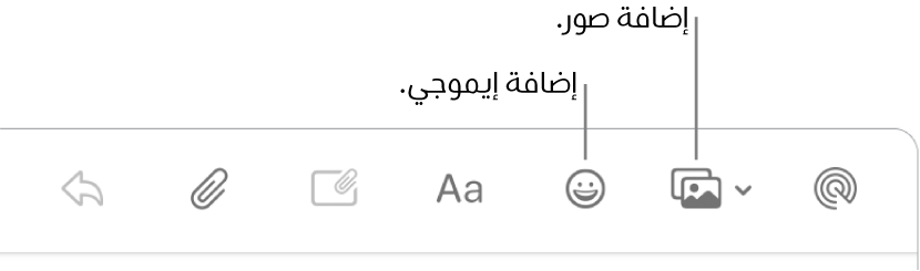 نافذة إنشاء رسالة تعرض أزرار إيموجي والصور.