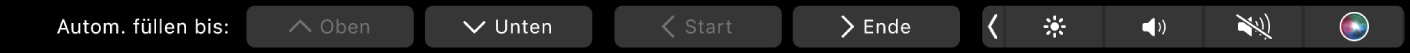 Die Numbers-Touch Bar mit angezeigter Taste für das automatische Ausfüllen Dazu gehören die Tasten „Oben“, „Unten“, „Start“ und „Ende“.