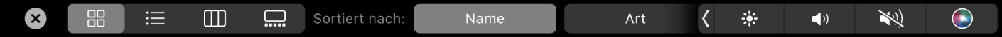 Die Finder-Touch Bar mit angezeigten Darstellungs- und Sortieroptionen